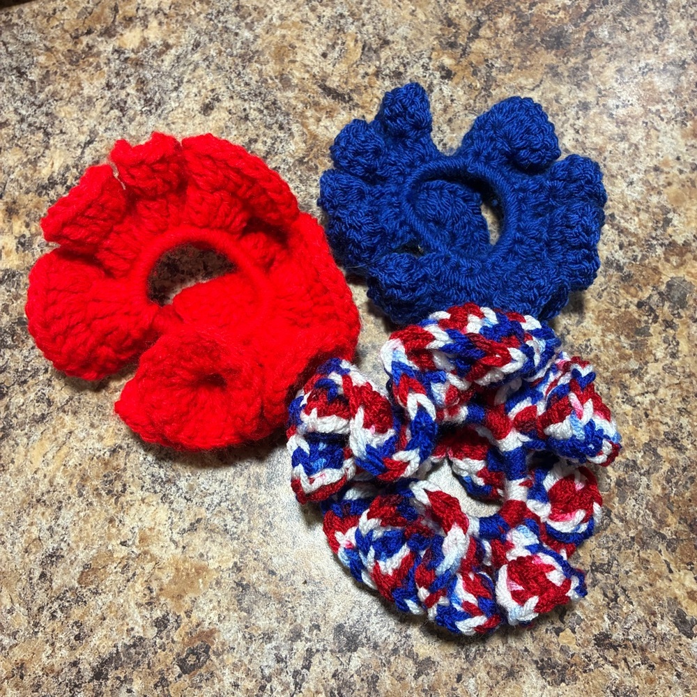 3 Pack Hand-Crochet Scrunchies - Picture 2 of 2
